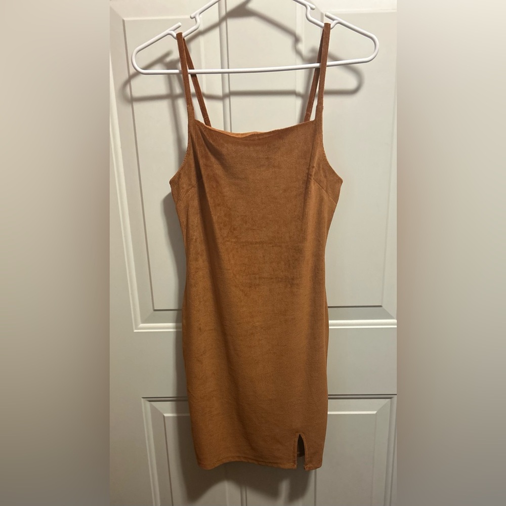Almost Famous Tan Ribbed Slip Mini Dress